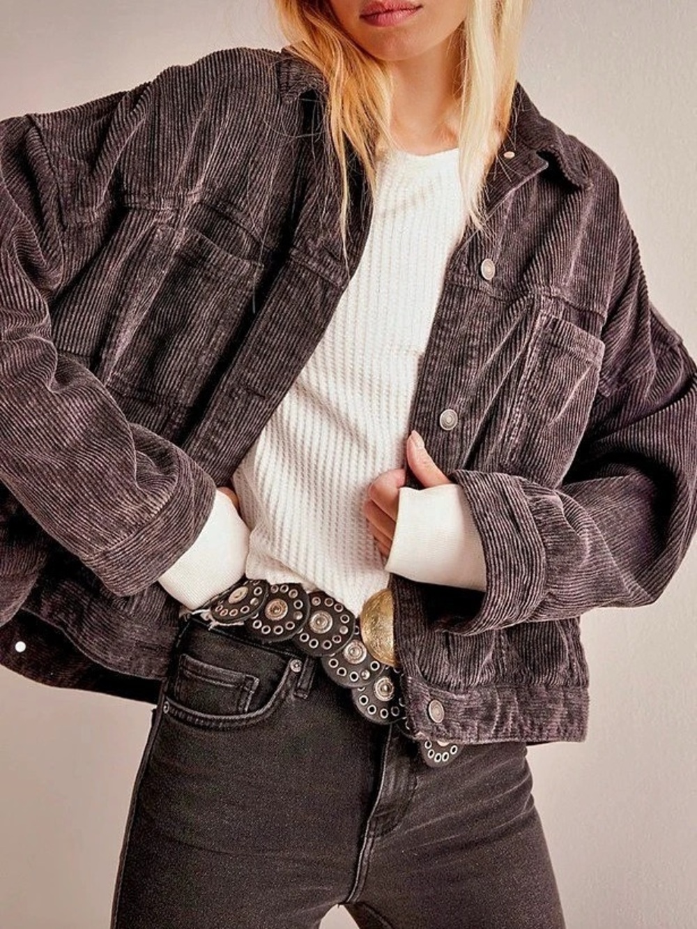 We The Free Opal Swing Corduroy Utility Jacket in Washed Black - Size Medium